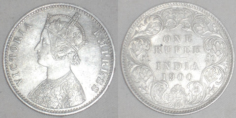 Beautiful Silver Coin from India British Occupation Milled Coin 1900B One Rupee Victoria Empress KM 492 AU++&nbsp;