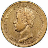 1845 P Gold Coin Sardinia Italy 20 Lire King Carlo Alberto KM# 131.1 PCGS AU50