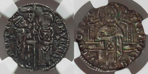 1382-1400 Dark Toned Silver Coin Venice Italy Grosso Antonio Venier NGC AU55