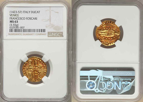 1423-57 Gold Coin Venice Italy Ducat Zecchino Francesco Foscari Fr. 1232 MS63