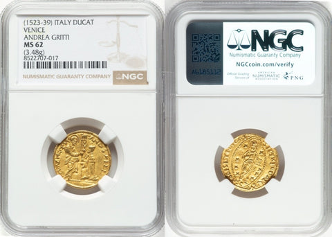 Nice 1523-39 Gold Coin Venice Italy Ducat Zecchino Andrea Gritti Fr. 1246 MS 62