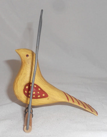 Contemporary Carved and Painted Wood Folk Art Bird On Swing Unsigned Alan Khor