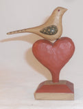 1987 Pennsylvania Folk Art Carved Painted Bird on Top of Heart By Alan Kohr