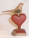 1987 Pennsylvania Folk Art Carved Painted Bird on Top of Heart By Alan Kohr