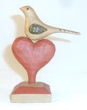 1987 Pennsylvania Folk Art Carved Painted Bird on Top of Heart By Alan Kohr