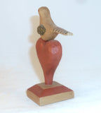1987 Pennsylvania Folk Art Carved Painted Bird on Top of Heart By Alan Kohr