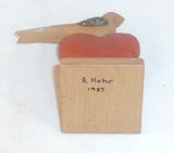 1987 Pennsylvania Folk Art Carved Painted Bird on Top of Heart By Alan Kohr