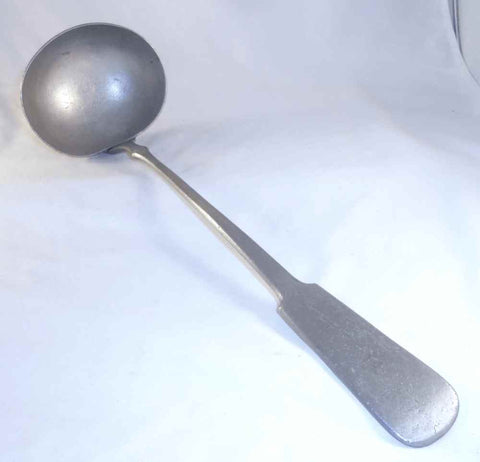 Large English Antique Pewter Victorian Soup Ladle Straight Handle and Large Bowl
