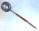 Antique Unmarked Pewter Ladle with Wooden Handle and Hemispherical Shaped Bowl