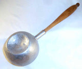 Antique Unmarked Pewter Ladle with Wooden Handle and Deep Ball Shaped Bowl