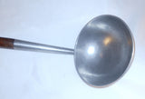 Antique Unmarked Pewter Ladle with Wooden Handle and Hemispherical Shaped Bowl