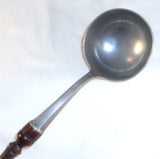 Antique Heavy Pewter Ladle w/ Hardwood Handle & Thick Hemispherical Shaped Bowl