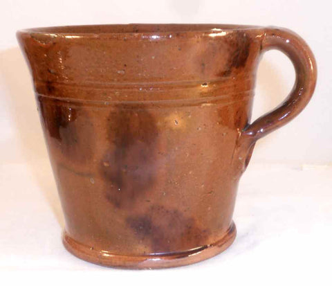 Old Pennsylvania Redware Glazed Brown Large Mug Manganese Decoration Dated 1876