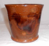 Old Pennsylvania Redware Glazed Brown Large Mug Manganese Decoration Dated 1876
