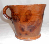 Old Pennsylvania Redware Glazed Brown Large Mug Manganese Decoration Dated 1876