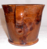 Old Pennsylvania Redware Glazed Brown Large Mug Manganese Decoration Dated 1876