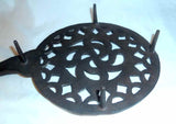 Antique Large Heavy Cast Iron Trivet Pinwheel Design 1 1/2" Legs and Long Handle