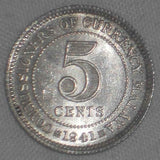 Beautiful 1941 Malaya Five Cents Silver Coin Crowned King George VI Left KM #3