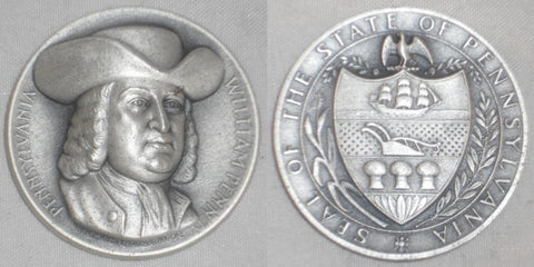 1962 Pure Silver Medal William Penn & The Seal of The State Of Pennsylvania MIB
