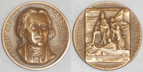 1971 Bronze Commemorative Medal Charles Carroll of Carrollton Ralph J. Menconi