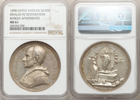 1897 Silver Medal Pope Leo 13 Yr. 21 Bianchi Pinturicchio's Fresco Resurrection