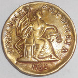 1928 Brass Medal 1785 Immune Columbia Piece 1st National Bank Philadelphia XF+