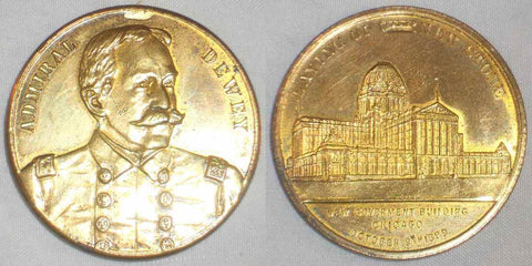 1899 Gilt Bronze Medal Admiral Dewey Laying Cornerstone Government Bldg. Chicago