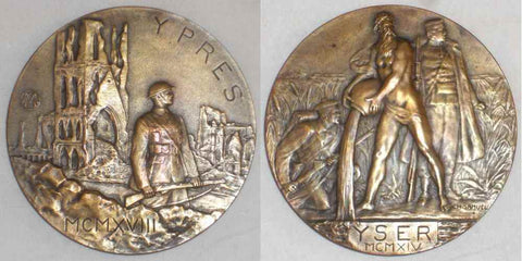 1918 Bronze Art Medal Ypres & Yser Battles By Charles Samuel in Original Box