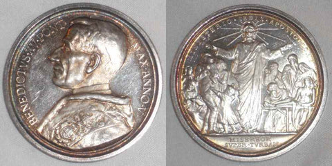 1918 Vatican Silver Medal Benedict XV Anno V Jesus Blessing the Unfortunates AU+