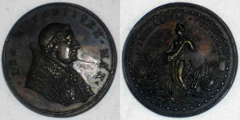 19th Century Restrike Papal State Bronze Medal Recognizing the Generosity of Pope Leo X