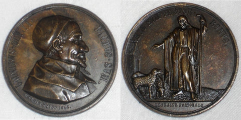 1843 France Bronze Medal St. Vincent De Paul Good Shepherd Jesus by Marius Penin