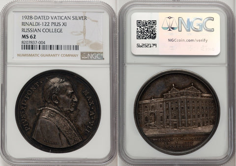 1928 Vatican Pius XI Anno VII Silver Annual Medal Opening of The Russian Collage