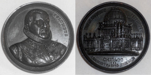 1893 Columbian Exposition Medal High Relief Columbus & Administration Building
