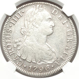 1796 Silver Coin Mexico 8 Reales Mint Mark Mo FM Charles IIII of Spain NGC AU 53