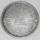 Mexico Crown Size Silver Coin 1909 Mo. G.V. One or Un Peso Eagle Snake in Beak