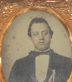 Tintype 1/9 Plate Photo of Gentleman Fashionable Attire Wearing Bowtie & Ribbon