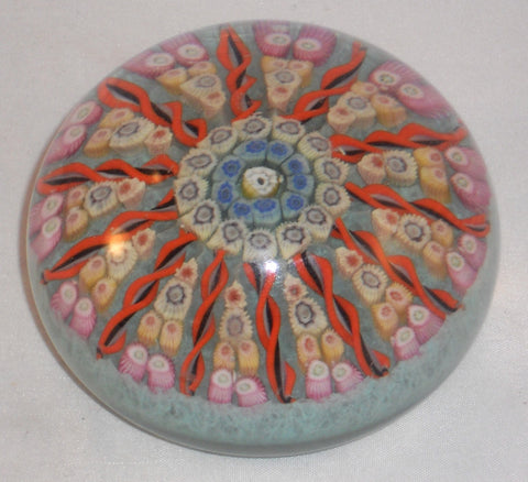 Vintage Blown Art Glass Paperweight Colorful Millefiori Design W/ Emanating Rays
