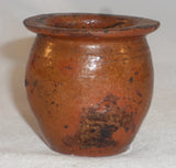 Old Redware Miniature Jar Blood Letting Vessel? Bulbous Shape Wide Surface Rim