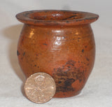 Old Redware Miniature Jar Blood Letting Vessel? Bulbous Shape Wide Surface Rim