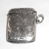 Antique English Sterling Silver Small Match Safe Vesta Engraved Foliate Design