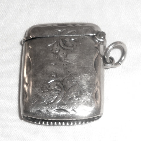 Antique English Sterling Silver Small Match Safe Vesta Engraved Foliate Design
