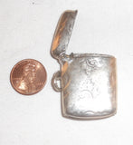 Antique English Sterling Silver Small Match Safe Vesta Engraved Foliate Design
