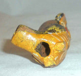 Antique Hand Molded and Polychrome Painted Redware Miniature Owl Whistle