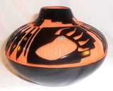 Navajo Tribe Black on Red Pottery Pot Snake Feathers Bear Paw Signed Kim Licheni