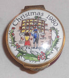 Round Neiman-Marcus Enamel on Brass Box Christmas 1980 By tks Birmingham England