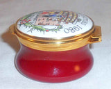 Round Neiman-Marcus Enamel on Brass Box Christmas 1980 By tks Birmingham England