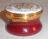 Round Neiman-Marcus Enamel on Brass Box Christmas 1980 By tks Birmingham England