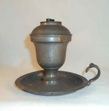 Antique Pewter Fluid or Whale Oil Lamp Tulip Bulb-Shaped Reservoir Two Burners