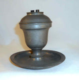 Antique Pewter Fluid or Whale Oil Lamp Tulip Bulb-Shaped Reservoir Two Burners