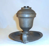 Antique Pewter Fluid or Whale Oil Lamp Tulip Bulb-Shaped Reservoir Two Burners